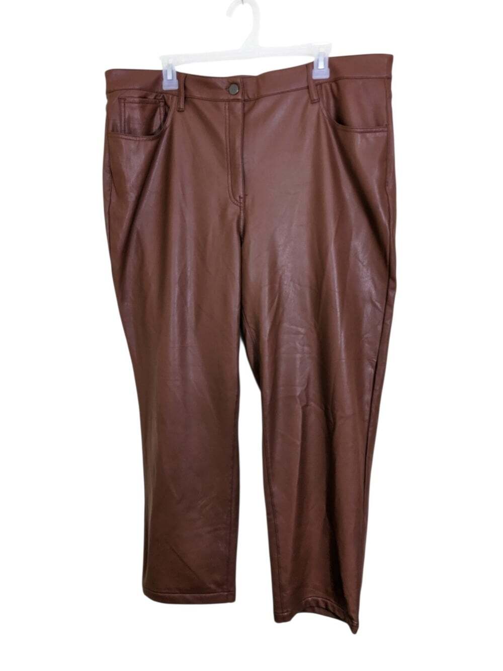 Reitmans Signature Womens Vegan Faux Leather Pants Caramel Brown Neutral Size 20